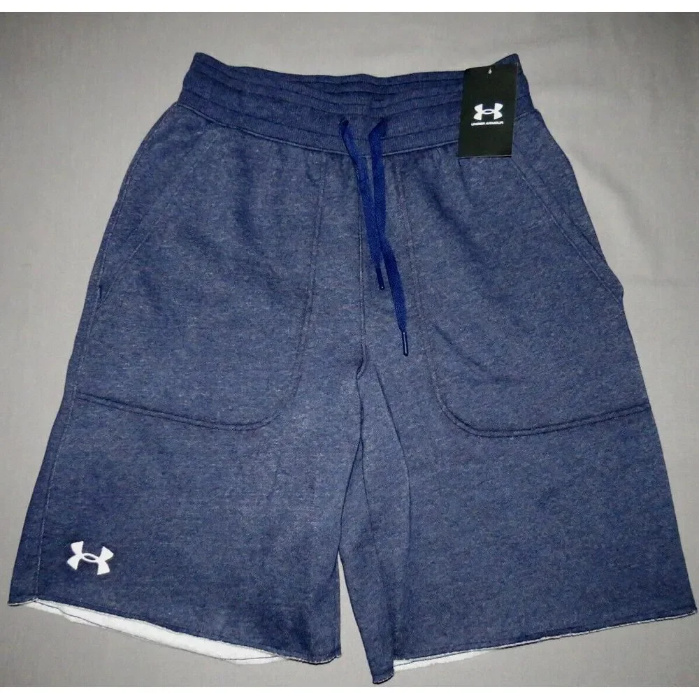 NEW! Men's Under Armour‎ Dark Blue Draw String Hustle Fleece Shorts Small NWT!